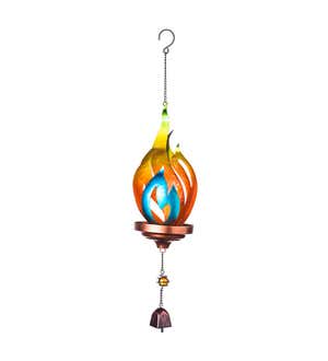 Hanging Solar Lighted Metal Flickering Flame Wind Chime