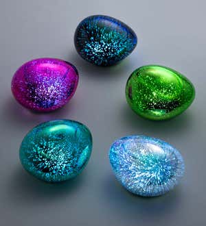 Lighted Art Glass Decorative Glowing Garden Rocks - Teal