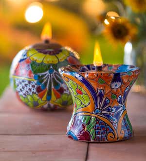 Hand Painted Talavera-Style Flower-Shaped Ceramic Oil Torch