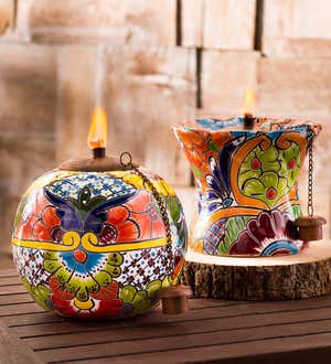 Hand Painted Talavera-Style Flower-Shaped Ceramic Oil Torch