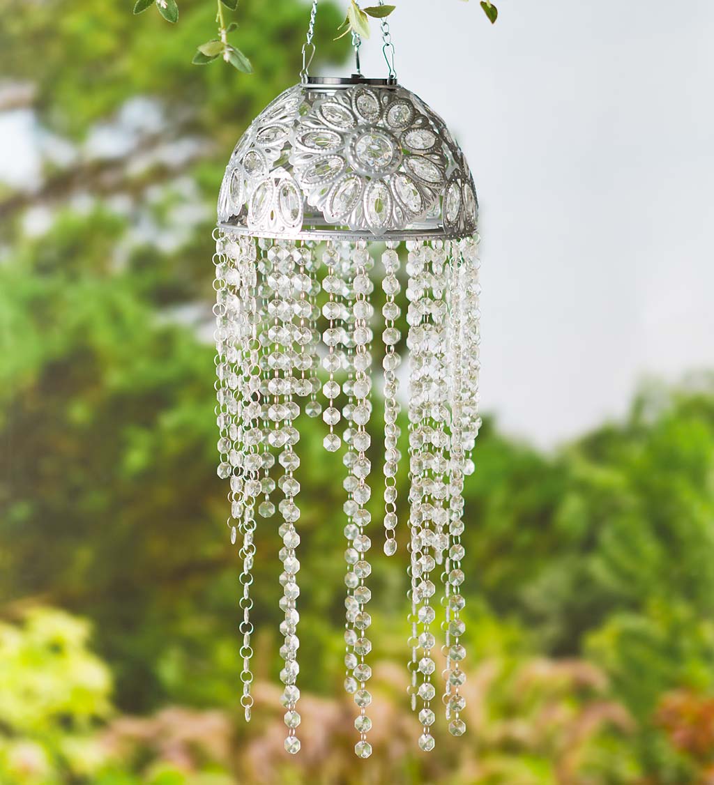 Metal Outdoor Solar Chandelier with Clear Acrylic Beads