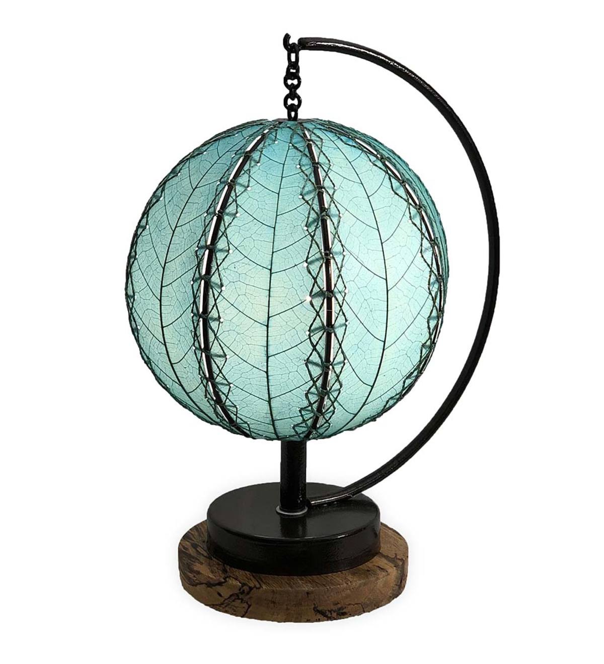 Orb Table Lamp with Leaf Shade - Aqua