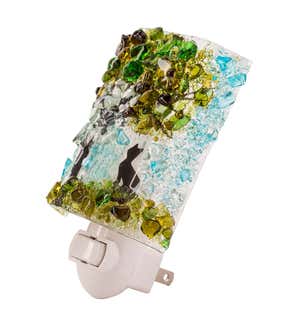 Handcrafted Glass Mosaic Cats and Trees Night Light - Kittens Cherry Tree