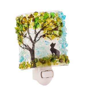 Handcrafted Glass Mosaic Cats and Trees Night Light - Summer Cat Tree