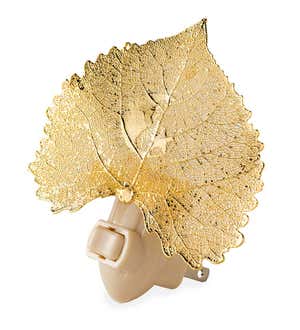 Handcrafted 24K Gold Preserved Cottonwood Leaf With Crescent Moon Nightlight