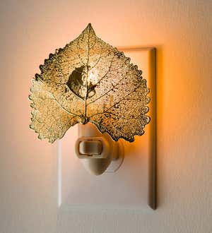 Handcrafted 24K Gold Preserved Cottonwood Leaf With Crescent Moon Nightlight