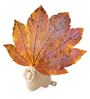 Handcrafted Full Moon Maple Leaf Preserved in Iridescent Copper Nightlight
