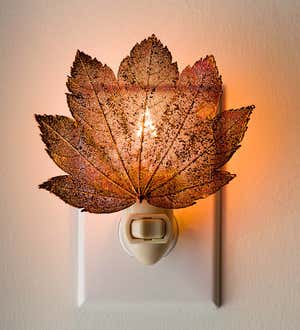 Handcrafted Full Moon Maple Leaf Preserved in Iridescent Copper Nightlight