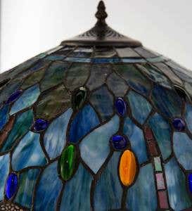 Tiffany-Style Stained Glass Floor Lamp with Dragonfly Motif and Metal Base