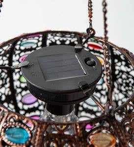 Hanging Metal Solar Lanterns with Colorful Faux Jewels