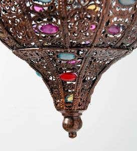 Hanging Metal Solar Lanterns with Colorful Faux Jewels