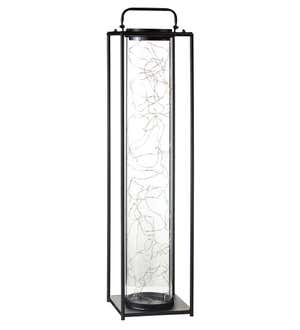 Black Metal and Glass Solar-Powered Firefly Lantern with Handle