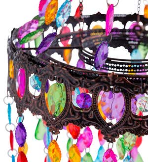 Small Colorful Beaded Solar-Powered Metal Chandelier