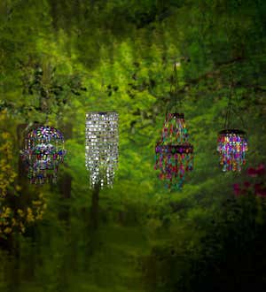Silver Mirrored Outdoor Chandelier with Solar Lights