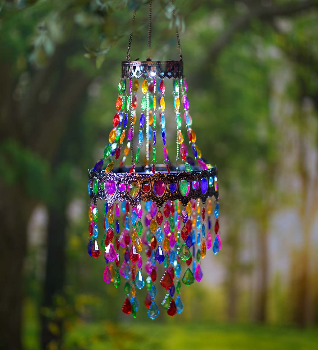 Small Colorful Beaded Solar-Powered Metal Chandelier | Wind and Weather