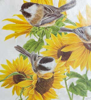 Lighted Sunflowers and Chickadees Frosted Glass Tabletop Art