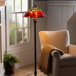 Tiffany-Inspired Fall Leaves Stained Glass Floor Lamp