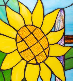 Stained Glass Sunflower Art Panel with Metal Frame and Chain