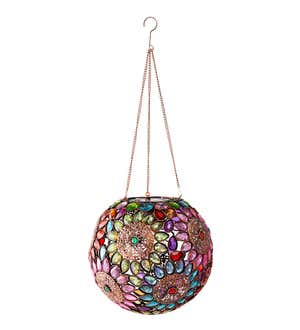 Hanging Multicolor Beaded Floral Pattern Solar Lighted Globe