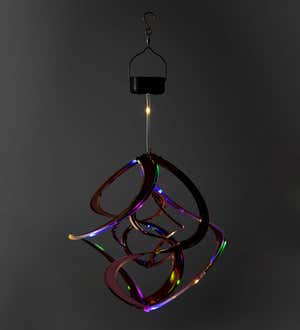 Copper-Plated Double Helix Hanging Metal Wind Spinner with Solar-Powered LED Lights