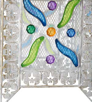 Hanging White Metal Solar Light with Colorful Acrylic Jewels