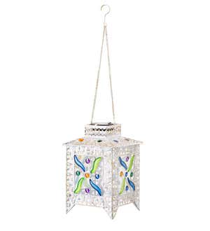 Hanging White Metal Solar Light with Colorful Acrylic Jewels