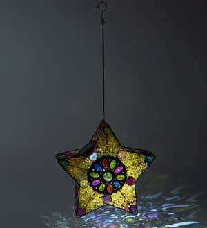 Hanging Metal Star with Colorful Acrylic Beads and Solar-Powered Internal Lights