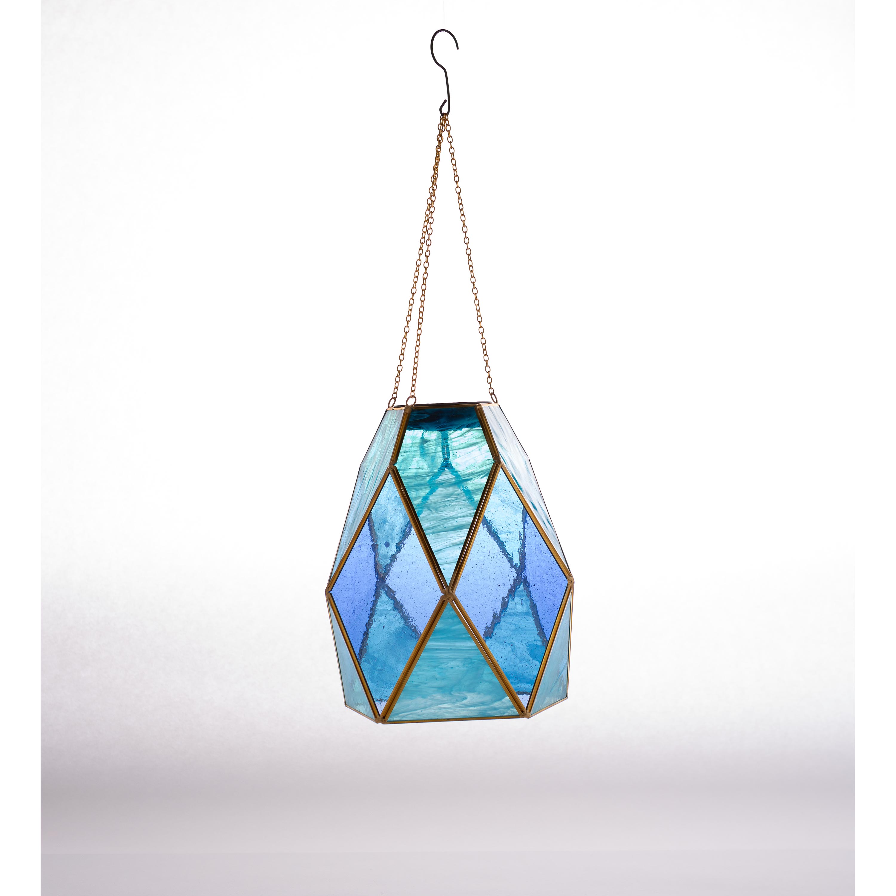 Glass Hanging Solar Light in Shades of Blue Textured Glass