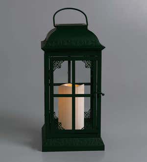 14-Inch Decorative Green Lantern with Solar Candle