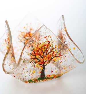 Autumn Trees Glass Votive Holder