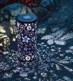 Punched Metal Bloom Solar Lantern with Handle—White
