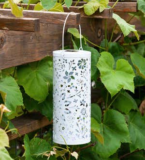 Punched Metal Bloom Solar Lantern with Handle—White