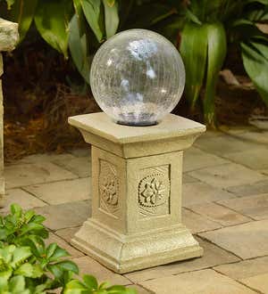 Solar Crackled Glass Gazing Ball with Concrete Tuscan Stand