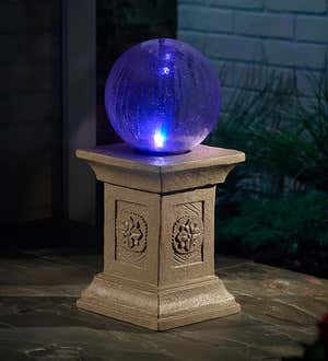 Solar Crackled Glass Gazing Ball with Concrete Tuscan Stand