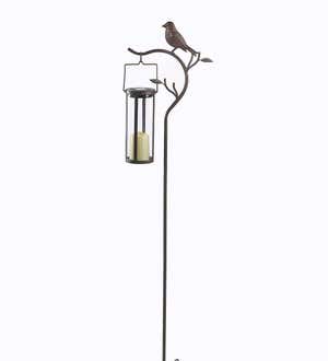 Provence Bird Metal Garden Stake with Solar Candle Lantern