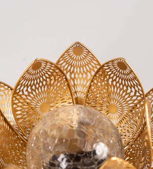 Filigreed, Crackled Glass Solar-Powered Lotus Garden Light