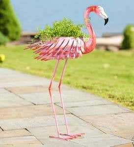 Metal Flamingo Planter