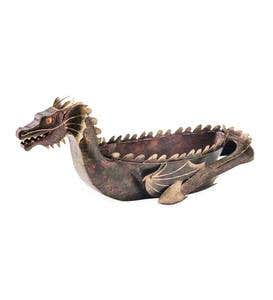 Handcrafted Reclaimed-Metal Bronze and Golden Dragon Planter