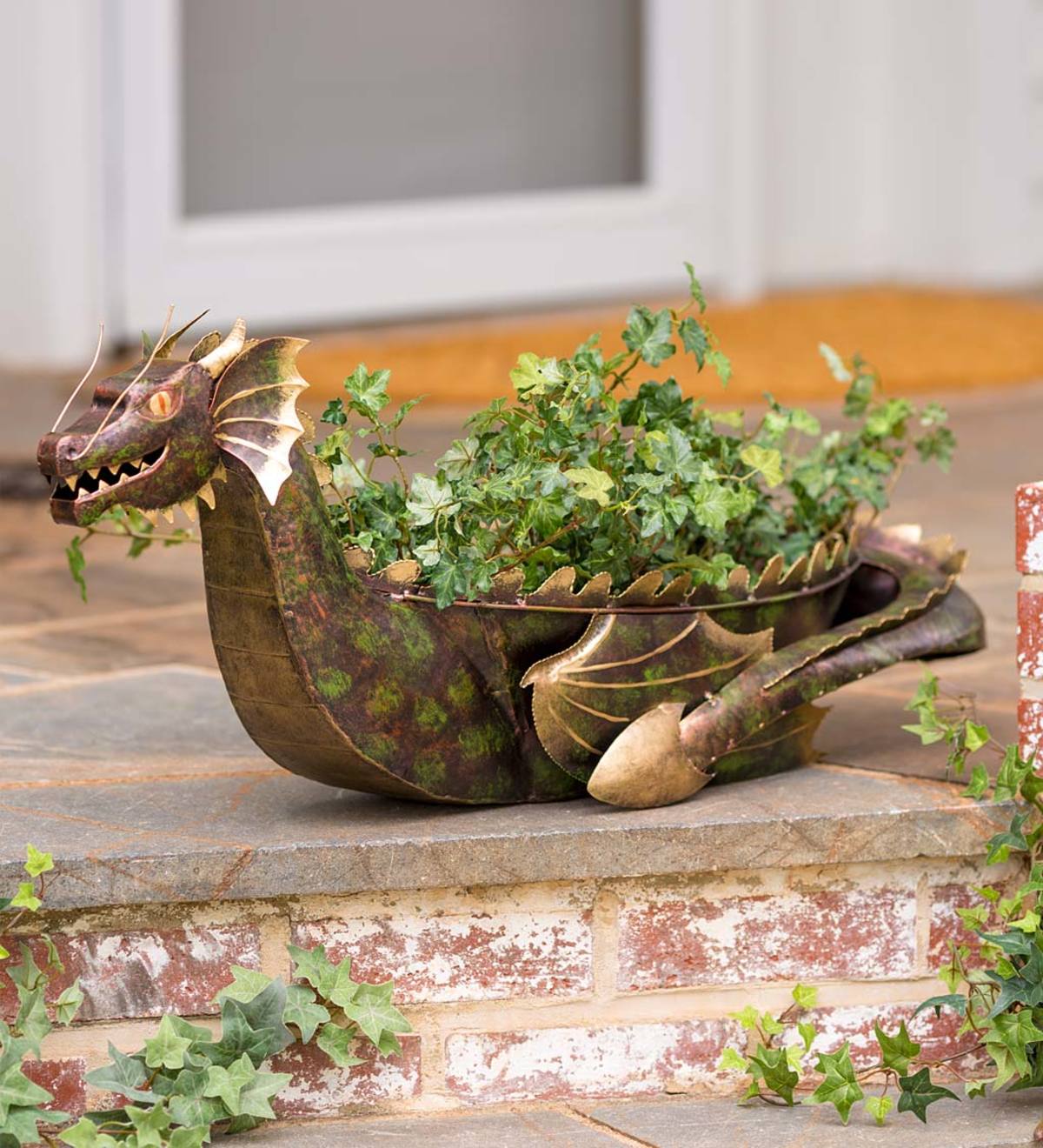 Handcrafted Reclaimed-Metal Bronze and Golden Dragon Planter