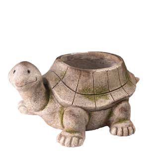 Smiling Turtle Cast Magnesium Planter with Look of Carved Stone