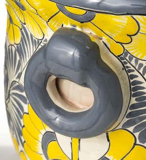 Large Yellow Hand-Painted Talavera-Style Clay Planter