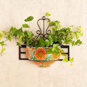 Gardenia-Themed Talavera-Style Ceramic Wall Planter