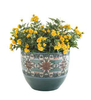 Teal Planters with Mosaic-Inspired Design, Set of 2