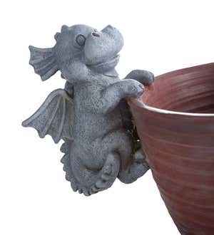 Whimsical Planter with Three Flowerpots Visited By Three Baby Dragons