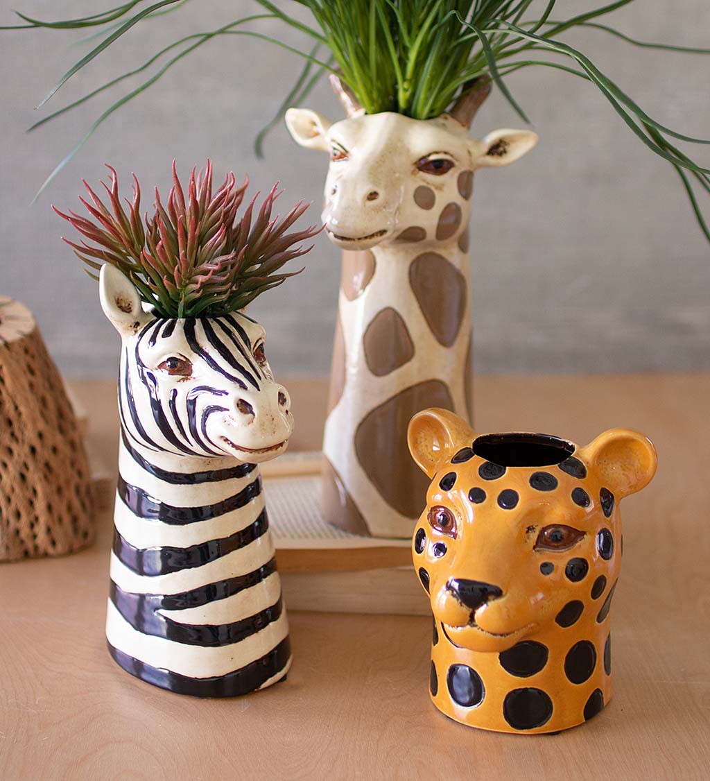 Ceramic Safari Animal Succulent Planters, Set of 3