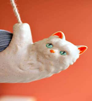 White Cat Ceramic Hanging Planter