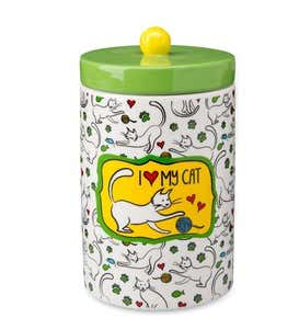 Ceramic Cat Treat Jar - Green