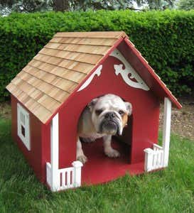 Wooden Heart Dog House - Red