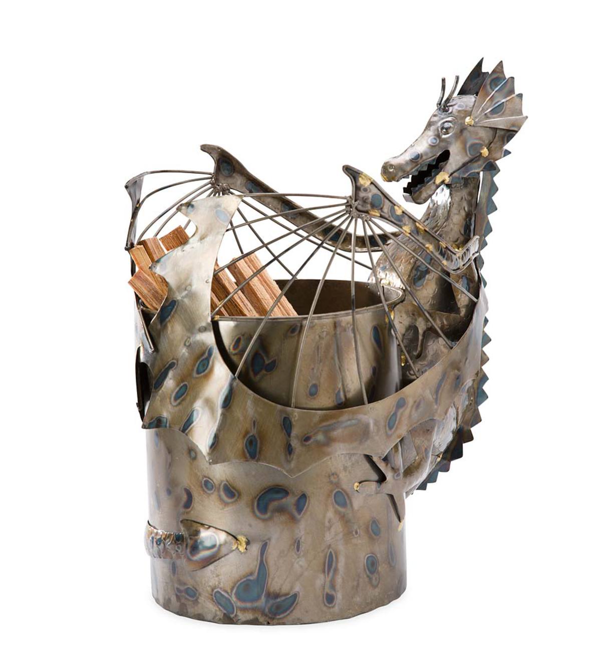 Metal Dragon Fatwood Holder with 5 lbs. of Fatwood  - Free 2 Day Delivery - Silver