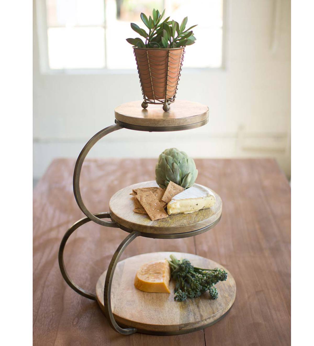 Iron and Mango Wood Serving Stand